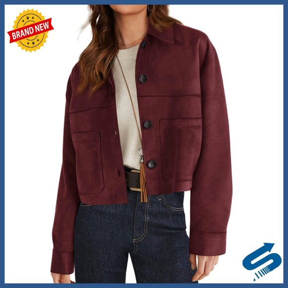 Faux Suede Cropped Jacket Women's Casual Lightweight Fall Winter Outerwear